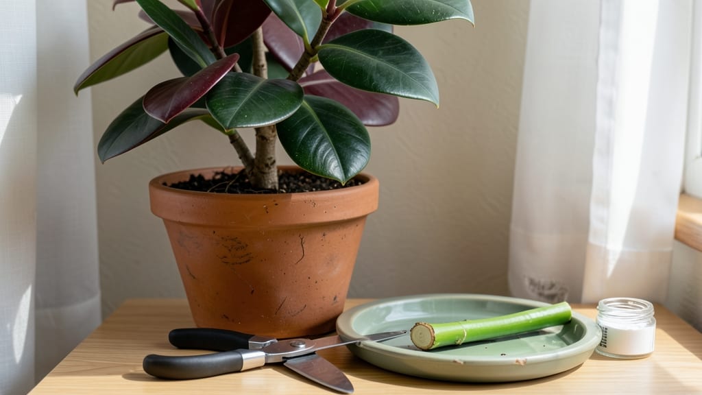 Cutting a Rubber Tree Plant: Precision Trimming for Bushier Growth