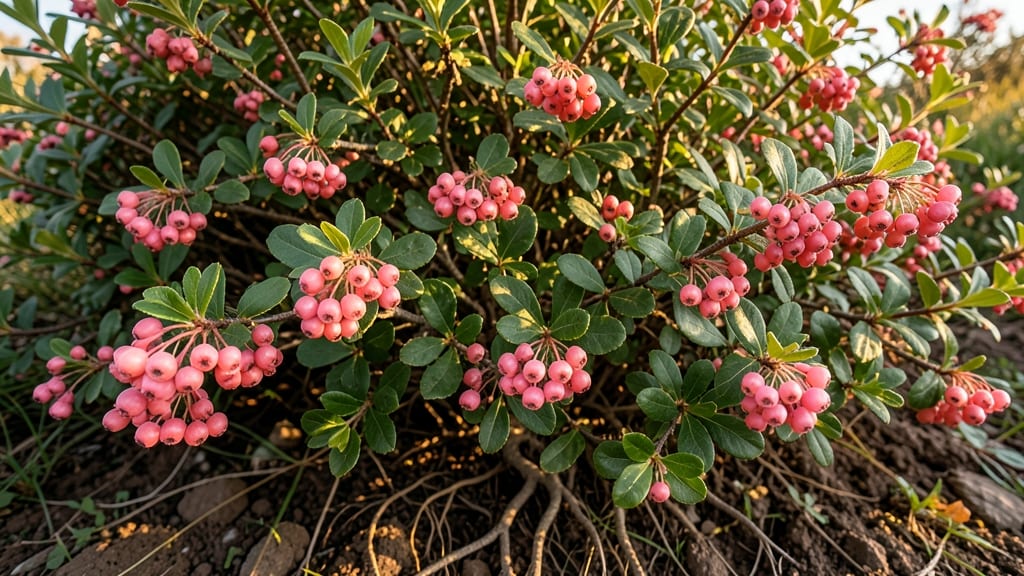 Coralberry Bush with Pink Fruit Clusters