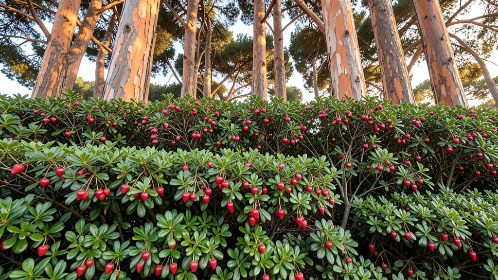 Layered Strawberry Tree Hedge for Depth